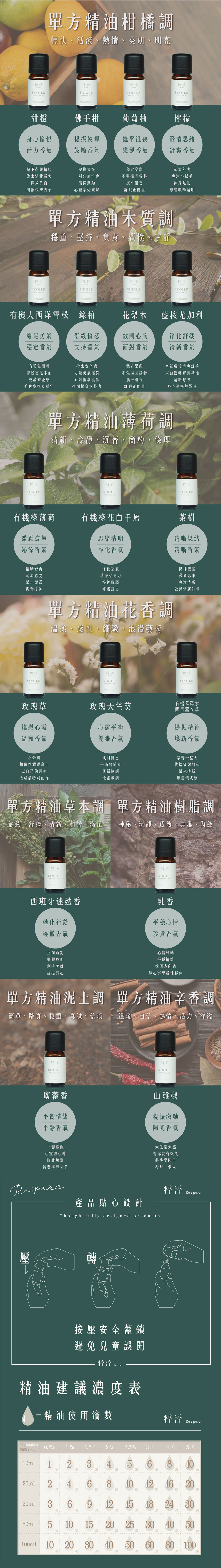 粹淬 單方精油 款式說明介紹